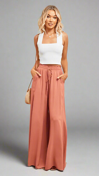 Damen Hose mit weitem Bein und elastischem Bund in Orange