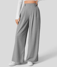Damen Hose mit weitem Bein und Falten an der Vorderseite in Grau