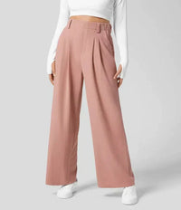 Damen Hose mit weitem Bein und Falten an der Vorderseite in Rosa