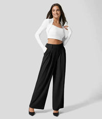 Damen Hose mit weitem Bein und Falten an der Vorderseite in Schwarz