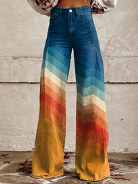 Damen Hose mit weitem Bein und Farbverlauf in Regenbogenfarben in Mehrfarbig
