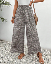 Damen Hose mit weitem Bein und geometrischem Muster in Grau