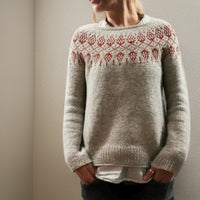 Clara | Damen Isländischer Rundhals Knit Sweater mit Jacquardmuster in Grau