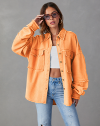 Damen Jacke mit Hemdkragen Knöpfen und Rohsaum Abschlüssen in Orange