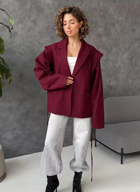 Damen Jacke mit Kerbkragen und Weiten Ärmeln in Burgund