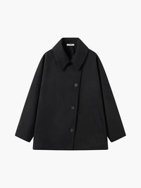Damen Jacke mit Knopfleiste Reverskragen Aufgesetzten Taschen und Kontrastbündchen in Schwarz