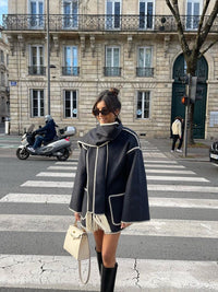 Damen Jacke mit Knopfleiste und kontrastfarbenen Ziernähten in Schwarz