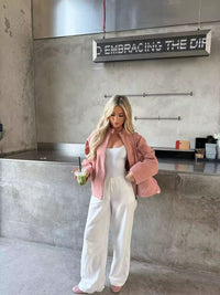 Damen Jacke mit Reißverschluss Stehkragen und langen Ärmeln in Rosa