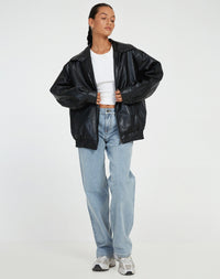 Damen Jacke mit Reißverschluss und elastischen Bündchen in Schwarz