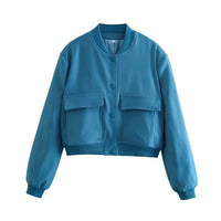 Damen Jacke mit Reißverschluss und zwei Fronttaschen in Blau