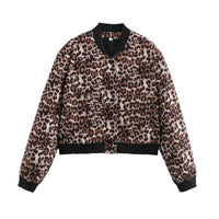 Damen Jacke mit Reißverschluss und zwei Fronttaschen in Braun mit Leopardenmuster