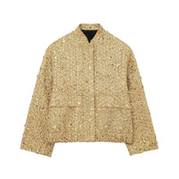 Damen Jacke mit Stehkragen und Pailletten und Klappentaschen in Gold