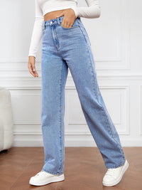 Damen Jeans mit hoher Taille und geradem Bein in Hellblau