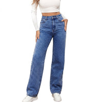 Damen Jeans mit hoher Taille und geradem Bein in Dunkelblau
