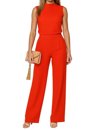 Damen Jumpsuit ärmellos mit Stehkragen und weitem Bein in Rot