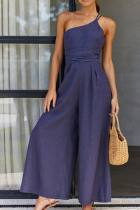 Damen Jumpsuit mit One-Shoulder-Träger und weitem Bein in Blau