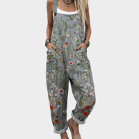 Damen Jumpsuit mit Wildblumen-Druck und Seitentaschen in Grau mit Blumendruck