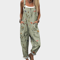 Damen Jumpsuit mit Wildblumen-Print und Seitentaschen in Grün mit Blumenprint