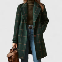 Emilia | Damen Karierter Eleganter Women Coat Klassischer Wollmantel in Dunkelgrün