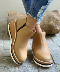 Charlotte | Damen Keilabsatz Ankle Boots mit Plateau und Reißverschluss in Khaki
