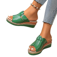 Damen-Keilsandalen mit Klettverschluss in Grün