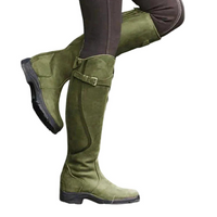Damen Kniehohe Reitstiefel mit Schnallenriemen in Hellgrün