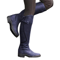 Damen Kniehohe Reitstiefel mit Schnallenriemen in Marineblau