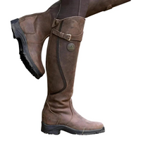 Damen Kniehohe Reitstiefel mit Schnallenriemen in Braun
