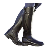 Damen Kniehohe Reitstiefel mit Schnallenriemen in Schwarz
