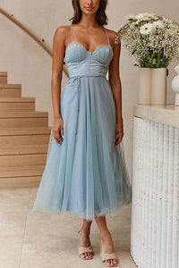 Damen Korsett-Midikleid mit Herzausschnitt und Tüllrock in Blau