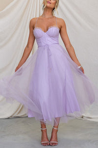 Damen Korsett-Midikleid mit Herzausschnitt und Tüllrock in Lila