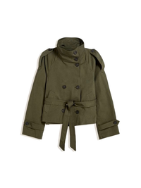 Damen kurze jacke mit bindegürtel und doppelreiher knopfleiste in Armygrün