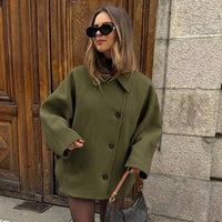 Damen Kurze Jacke mit Knopfverschluss und Umlegekragen in Militärgrün
