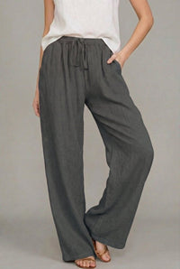 Charlotte | Damen Leinen Wide Leg Pants mit elastischem Kordelzugbund in Dunkelgrau