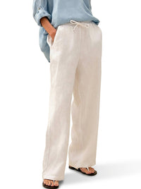 Damen Leinenhose mit weitem Bein und Kordelzug in Optisches Weiß