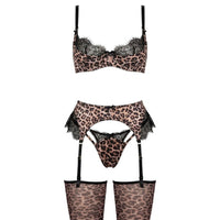 Luisa | Damen Leopardenmuster Spitzen-BH Strumpfgürtel Set in Leopard