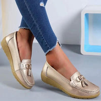 Damen Loafers Orthopädisch Quaste Lässig in Gold