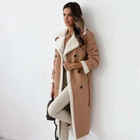 Damen Mantel mit zweireihigem Knopfverschluss und breitem Kragen in Khaki