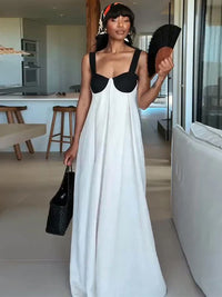Damen Maxikleid mit Bustier Oberteil und breiten Trägern in Weiß