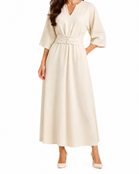 Damen Maxikleid mit Plissierter Taille in Beige