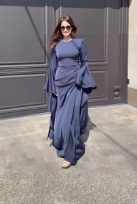 Damen Maxikleid mit Rundhalsausschnitt und Langen Volantärmeln in Blau