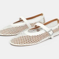 Damen Mesh Mary Jane Ballerinas mit Schnalle in Weiß
