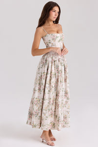 Damen Midi-Kleid mit Spaghettiträgern und Korsett-Nähten am Oberteil in Aprikose