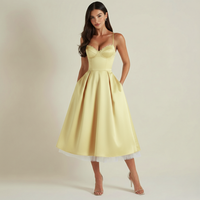 Damen Midikleid mit Korsettoberteil und schmalen Trägern in Gelb