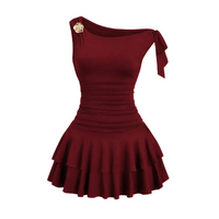 Damen One-Shoulder Minikleid mit Rüschen in Weinrot