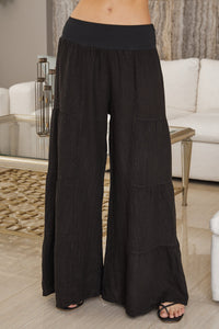 Damen Palazzo-Hose mit weitem Bein und Stufen-Design in Schwarz