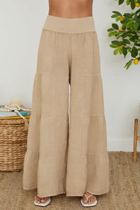Damen Palazzo-Hose mit weitem Bein und Stufen-Design in Beige