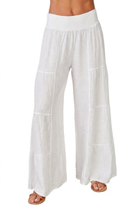 Damen Palazzo-Hose mit weitem Bein und Stufen-Design in Weiß