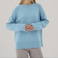 Damen Pullover mit hohem Rundhalsausschnitt Raglanärmeln und gerippten Bündchen in Himmelblau