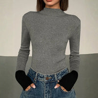 Damen Pullover mit langen Ärmeln Bündchen und Rollkragen ohne Verschluss in Grau